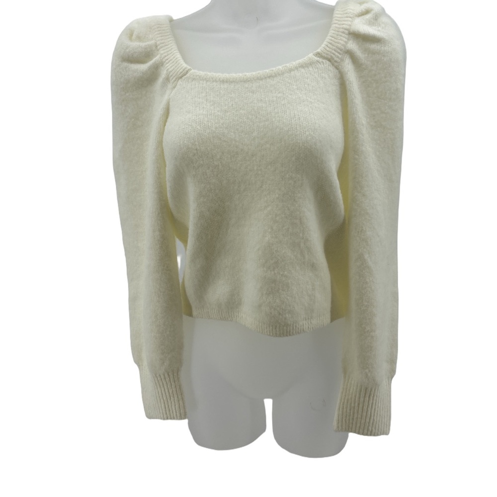 Endless Rose Cream Crew Neck Sweater with Balloon Sleeves